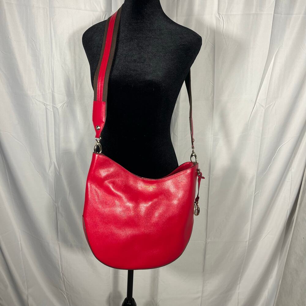 Henri Bendel W57th Large Hobo Striped  Guitar Strap Crossbody in Burgundy/Red